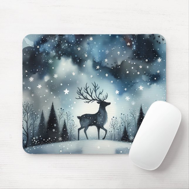 Mousepad Cervo Noturno Invernal Estrelado (Com mouse)