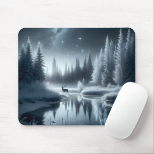 Mousepad Cervo Num Rio de Inverno à Noite