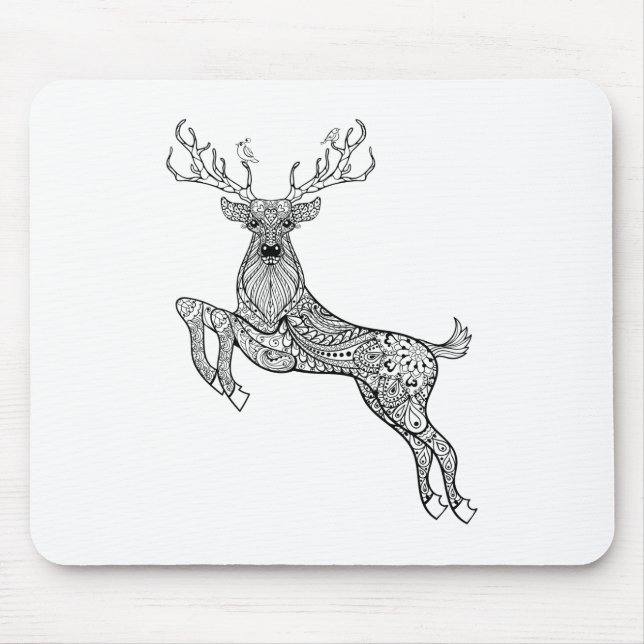 Mousepad Cervos Horned mágicos com Doodle dos pássaros (Frente)
