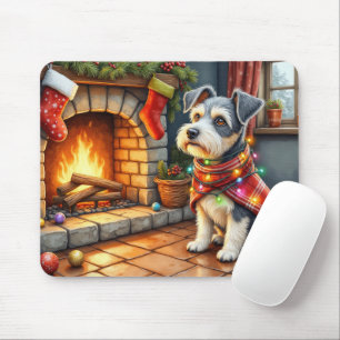 Mousepad Cesky Terrier Lareira com Luzes de Natal