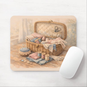 Mousepad Cesto de Costura Antigo Pastel Cottagecore