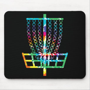 Mousepad Cesto de Disc Golf Retro Hippie Arco-íris Tie Dye
