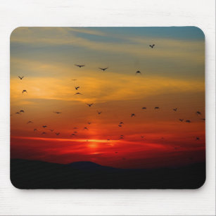 Mousepad Céu Atmosférico, pôr do sol, pássaros, bela foto