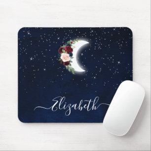 Mousepad Céu de Aquarela Floral Celestial Lua Estrelas