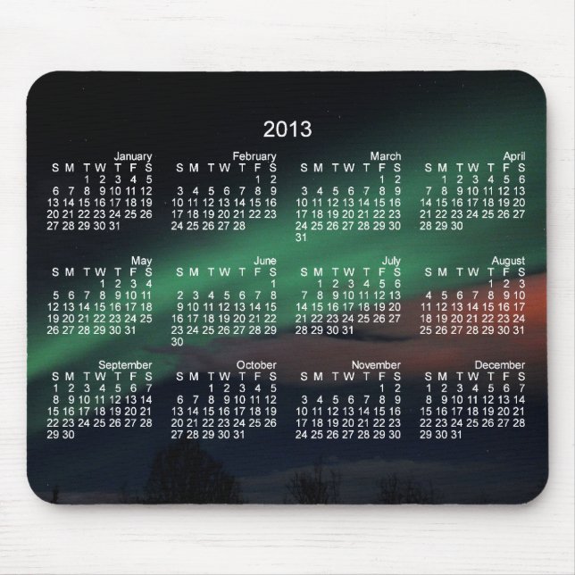 Mousepad Céu estrelado da aurora boreal; Calendário 2013 (Frente)