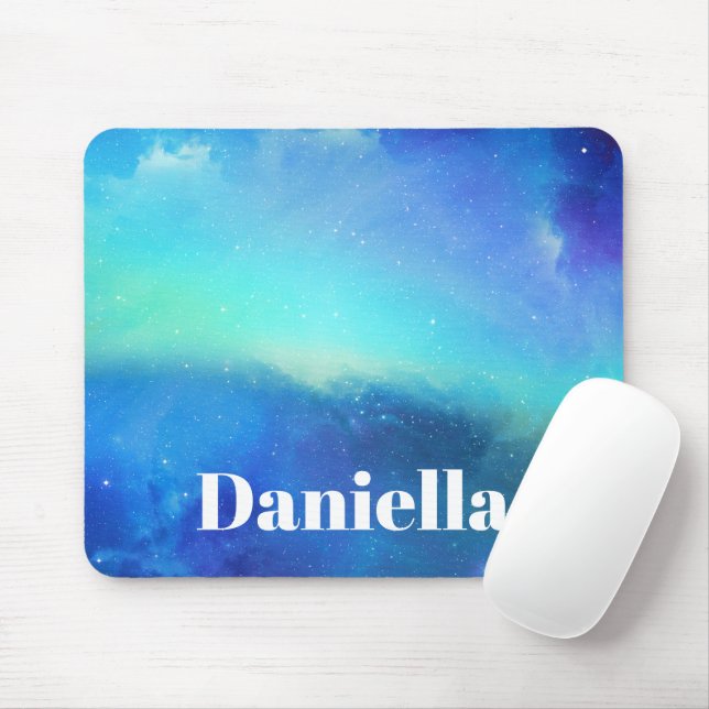 Mousepad Céu Holográfico Azul Escuro com Nome Personalizado (Com mouse)