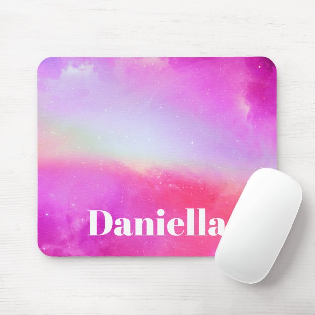 Mousepad Céu Holográfico Rosa Escuro com Nome Personalizado (Com mouse)
