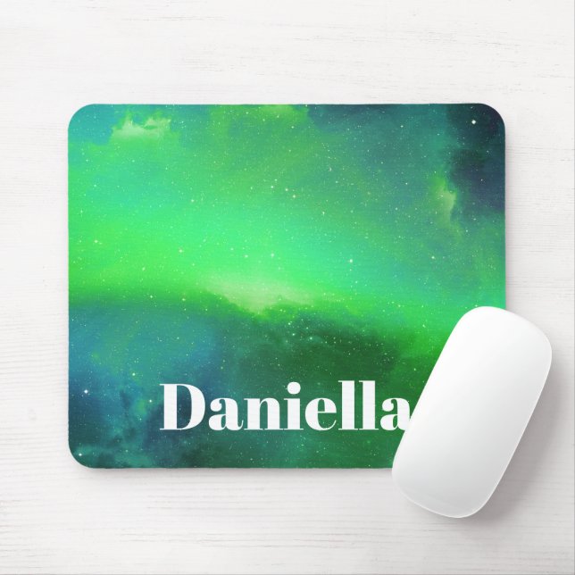 Mousepad Céu Holográfico Verde Escuro com Nome Personalizad (Com mouse)