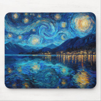 Mousepad Céu Noturno Costeiro Inspirado em Van Gogh