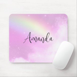 Mousepad Céu Rosa Pastoso com Arco-íris Amarelo
