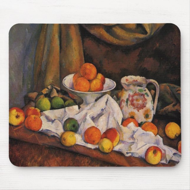 Mousepad Cezanne: Fruta Bowl, Pitcher e trabalho de arte Fr (Frente)