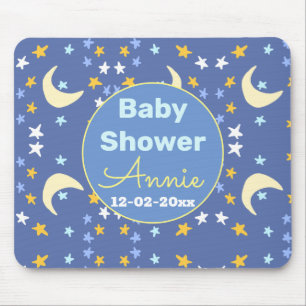 Mousepad Chá de bebê azul marinho estrela lua adicionar nom