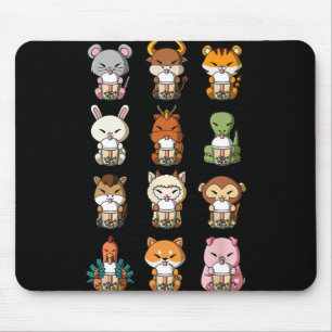 Mousepad Chá de Leite com Bolhas Boba Zodíacos Chineses Ani