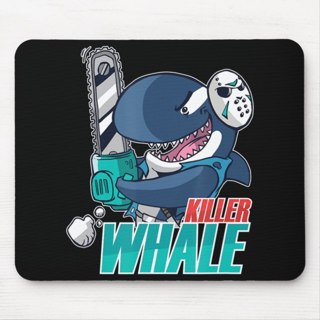 Mousepad Chainsaw Killer Whale Diversão Orca Halloween (Frente)