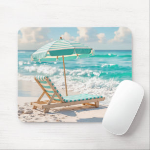 Mousepad Chaise Lounge Na Areia Do Oceano Branco