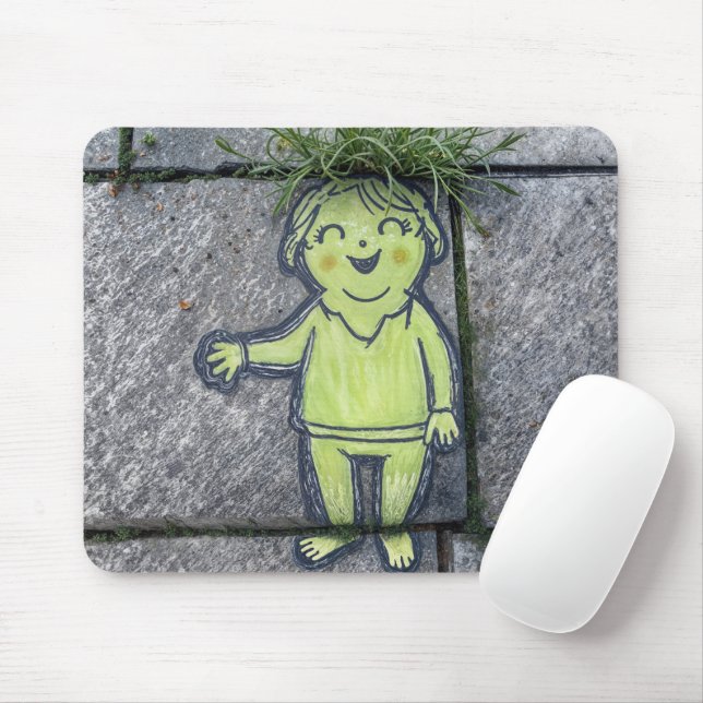 Mousepad Chalk Doodle Street Art of Happy Woman (Com mouse)
