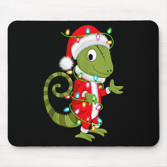 Mousepad Chameleon Christmas Lights Santa Costume Cute Anim (Frente)
