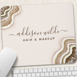 Mousepad Champagne Gold Tan Brown Glitter Agate Geode