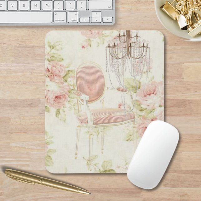 Mousepad Chandelier Floral Rosa-Rosa-Rosa-Budoir Francês (French Budoir Vintage Pink Floral Chandelier Mouse Pad)