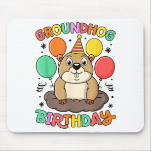 Mousepad Chapéu de Aniversário do Dia da Marmota Balões Ret