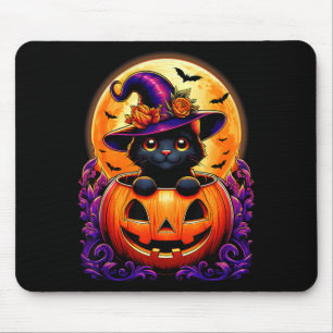 Mousepad Chapéu de Bruxa de Gato Preto Abóbora Funny Hallow