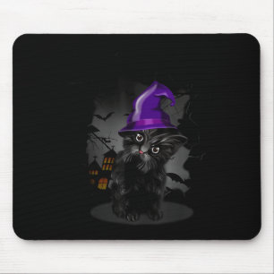 Mousepad Chapéu de Bruxa de Gato Preto Engraçado para o Hal