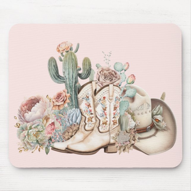 Mousepad Chapéu de cowboy bota cowboy do deserto do Boho (Frente)