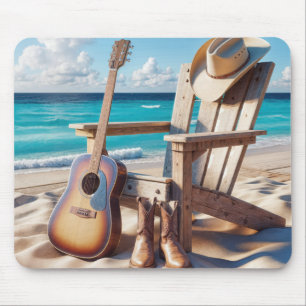 Mousepad Chapéu de Cowboy e Botas na Areia de Praia