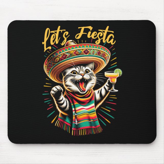 Mousepad Chapéu de Festa Mexicano Gato Cinco De Mayo Fu (Frente)