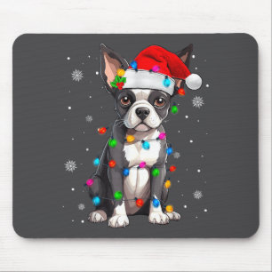 Mousepad Chapéu de Natal de Papai Noel do Boston Terrier
