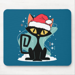 Mousepad Chapéu de Papai Noel de Gato Moderno de Meados do
