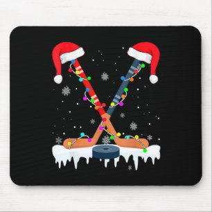 Mousepad Chapéu de Papai Noel de Hockey Luzes de Natal Espo