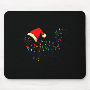 Mousepad Chapéu de Papai Noel de Natal Gato Preto Engraçado