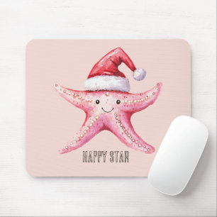 Mousepad Chapéu de Papai Noel Estrela do Mar Feliz Rosa