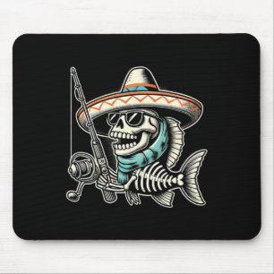 Mousepad Chapéu de Pescador de Peixe Esqueleto Engraçado Pr