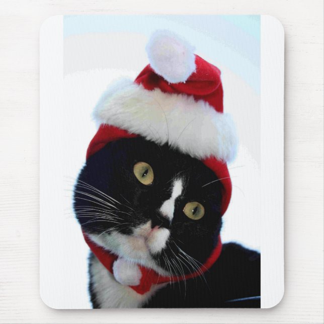Mousepad Chapéu preto & branco do papai noel do gato que (Frente)
