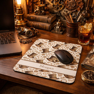 Mousepad Chapéu Steampunk Vitoriano Personalizado e Nome em