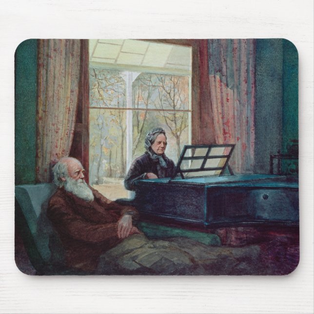 Mousepad Charles Darwin e sua esposa no piano (Frente)