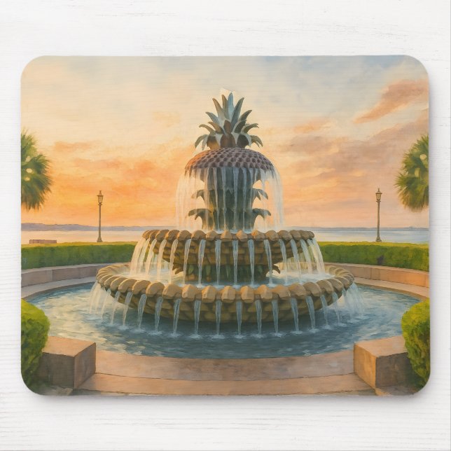 Mousepad Charleston Pineapple Fountain Watercolor (Frente)