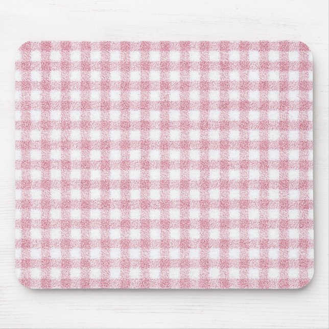 Mousepad Charme de Xadrez Rosa e Branco Aveludado (Frente)