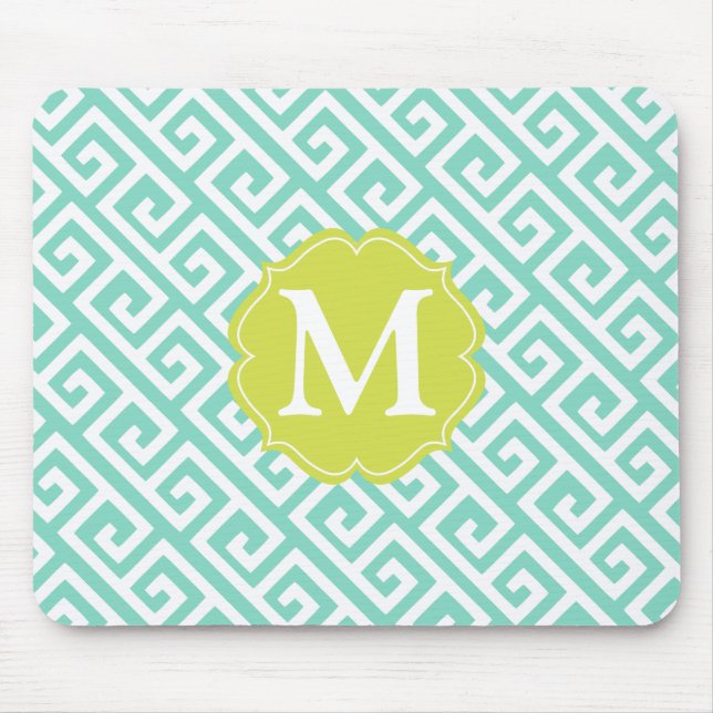 Mousepad Chave grega azul do Aqua elegante personalizada (Frente)