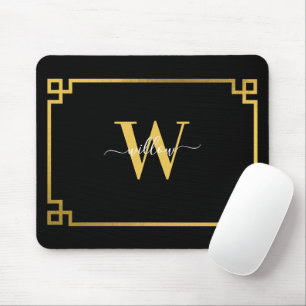 Mousepad Chave grega Preta e Dourada Monograma