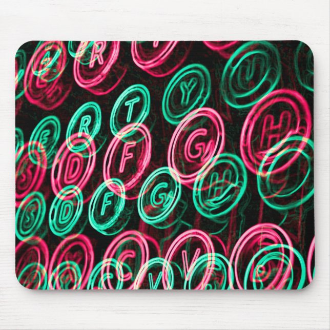 Mousepad Chaves de máquinas de escrever neon fecham (Frente)