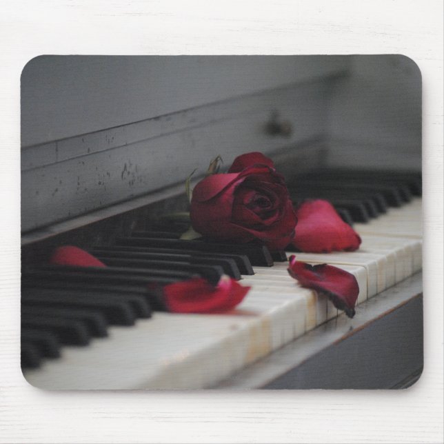 Mousepad Chaves de Piano com Rosa vermelha (Frente)