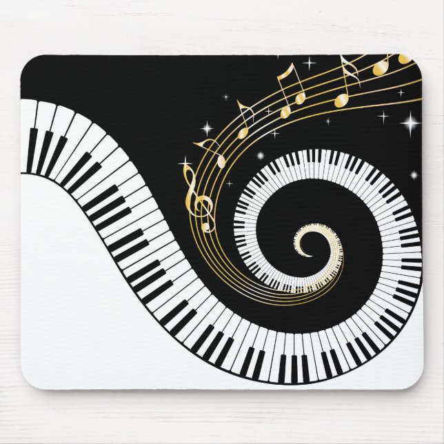 Mousepad Chaves de piano e notas de música Douradas (Frente)