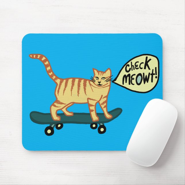 Mousepad CHECAR MEOWT Skateboard Tabby Cat Blue (Com mouse)