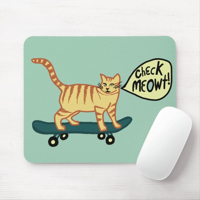 Mousepad CHECAR MEOWT Skateboard Tabby Cat Green (Com mouse)