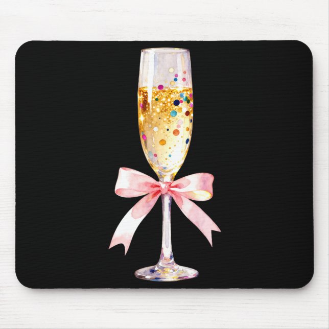 Mousepad Cheer Happy New Year Coquette Bow Champagne New Ye (Frente)