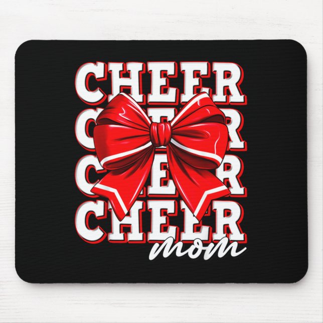 Mousepad Cheer Mom Cheerleader Bow Biggest Fan Red Team  (Frente)