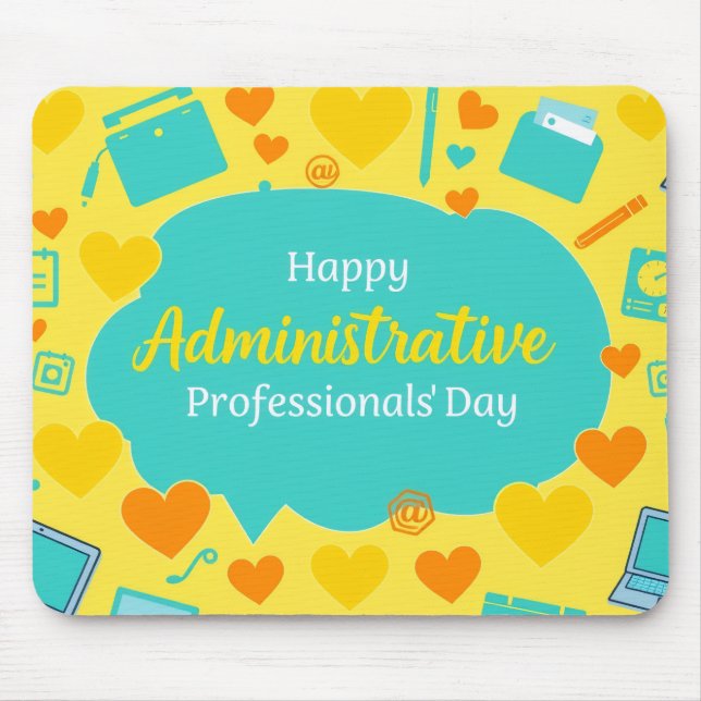 Mousepad Cheerful Admin Day Office Icons Graphic Art (Frente)